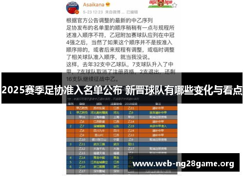 2025赛季足协准入名单公布 新晋球队有哪些变化与看点
